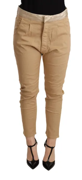 Beige Mid Waist Slim Fit Skinny Pants