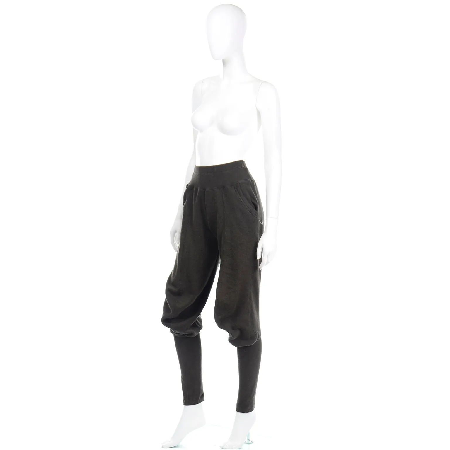 1980s Issey Miyake Vintage Moss Green Brownish Knit Jodhpur Style Pants