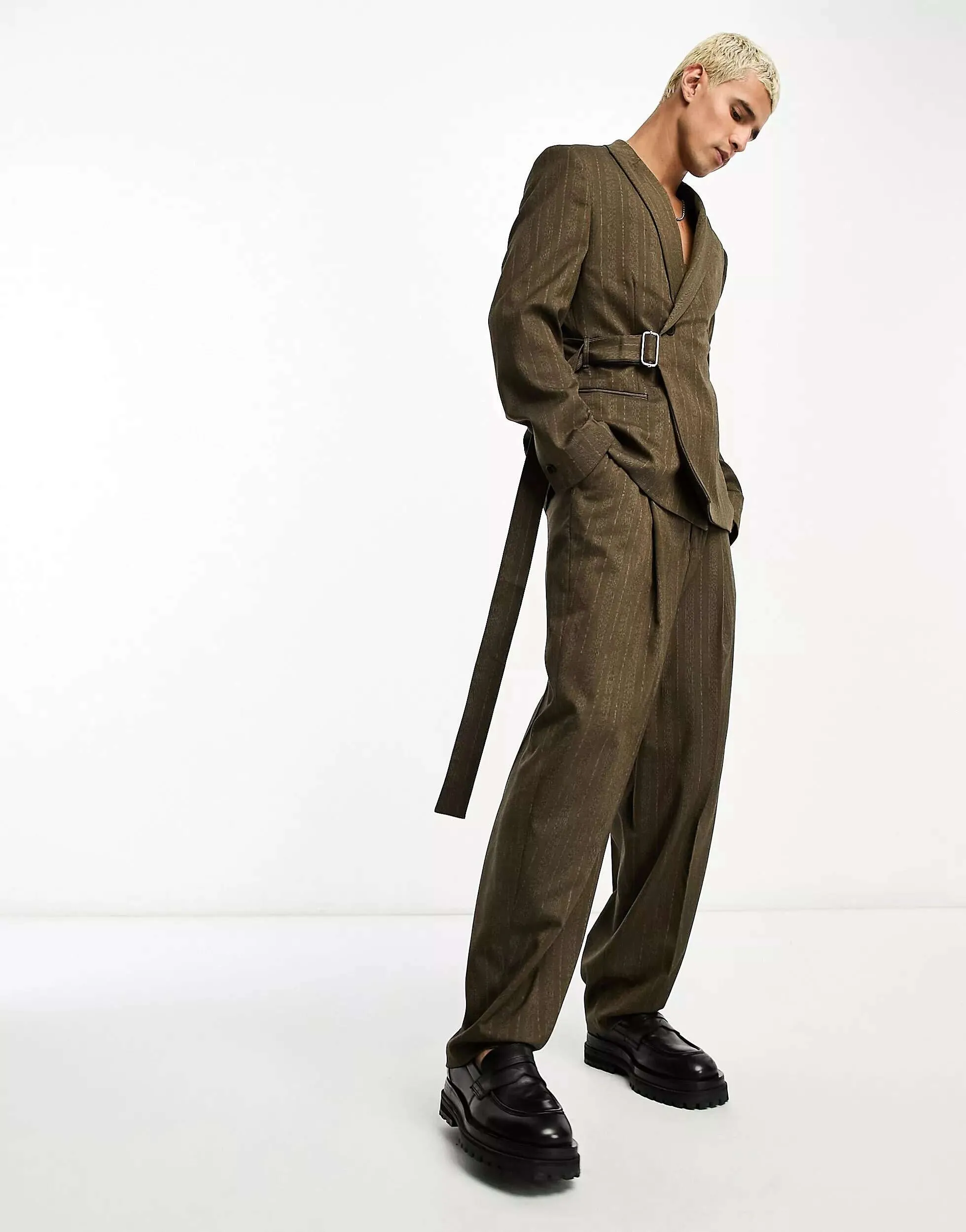 ASOS Oversized Suit Pants in Tonal Stripe