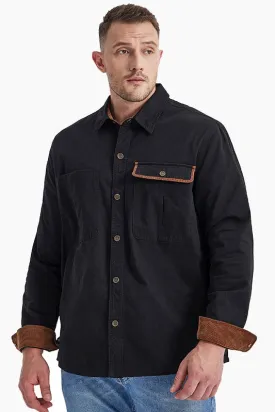 Black Mens Long Sleeve Solid Wash Shirts