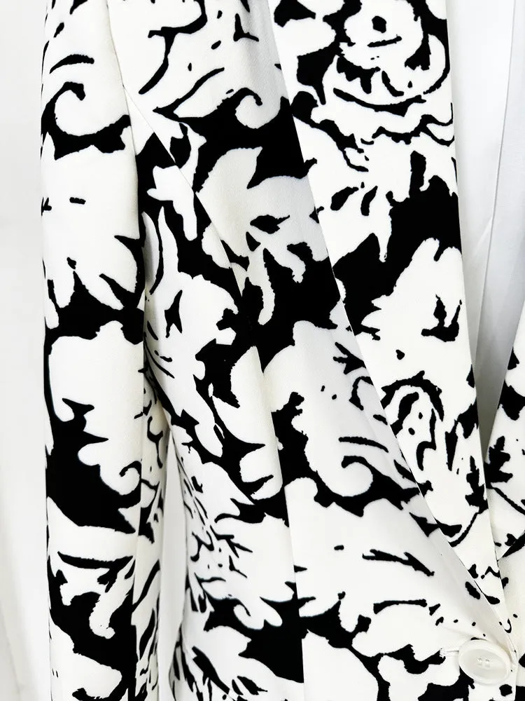 Black White Abstract Print Blazer   Straight Trousers Suit