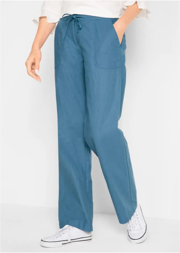 Bpc Bonprix Collection wide linen trousers, blue