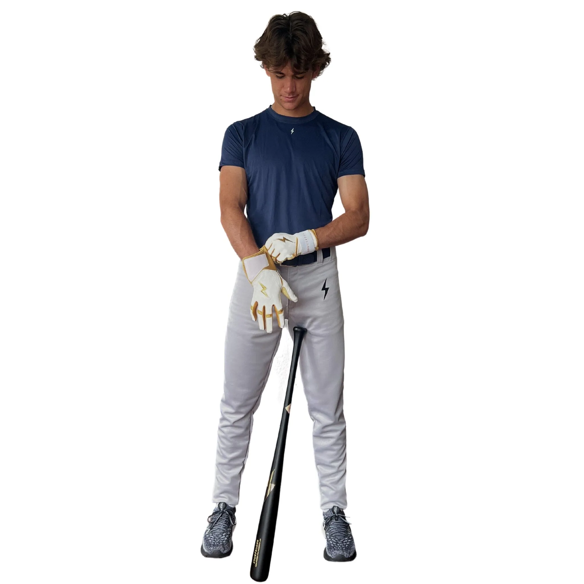 BRUCE BOLT Premium Pro Baseball Pant - GREY w/ Navy Piping