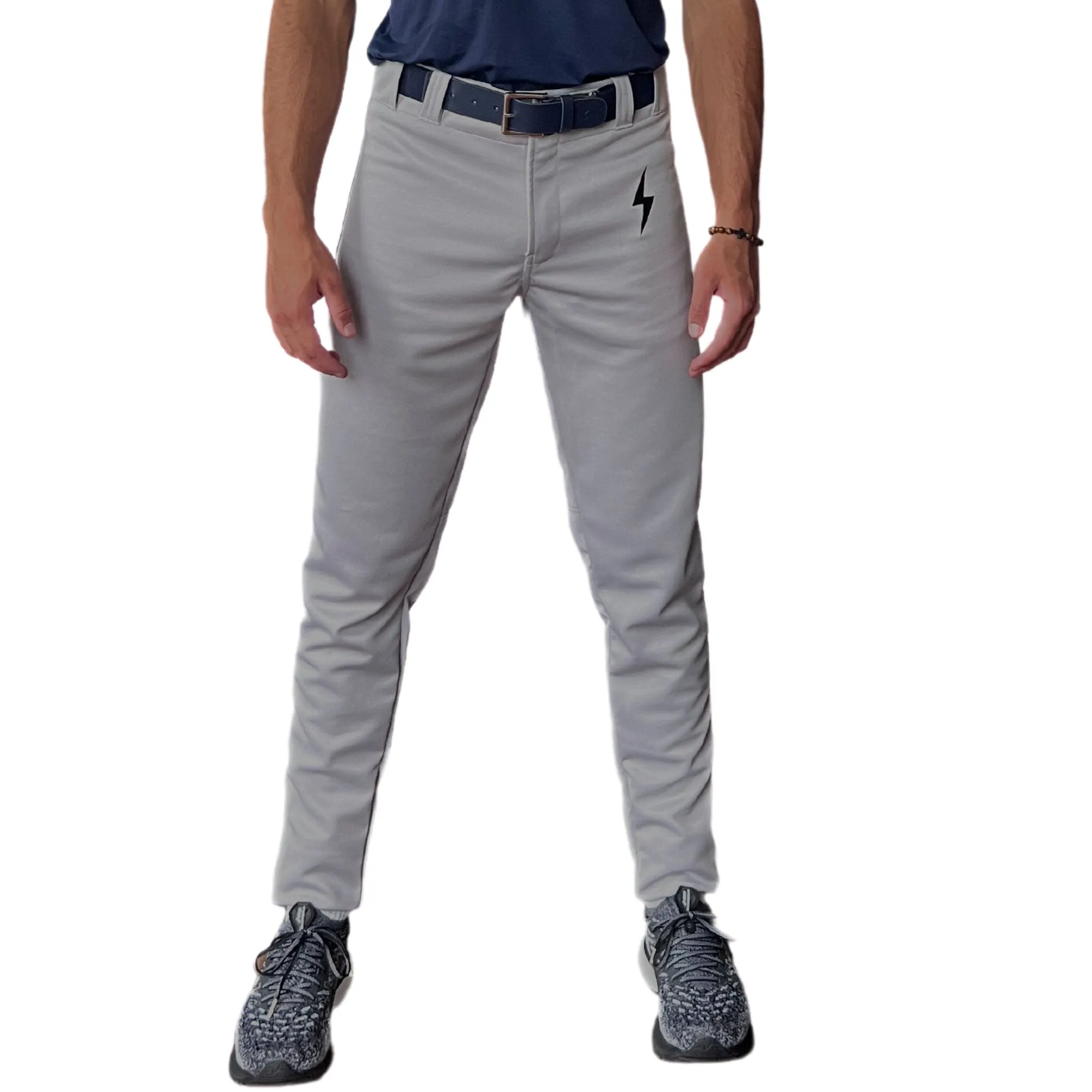 BRUCE BOLT Premium Pro Baseball Pant - GREY w/ Navy Piping