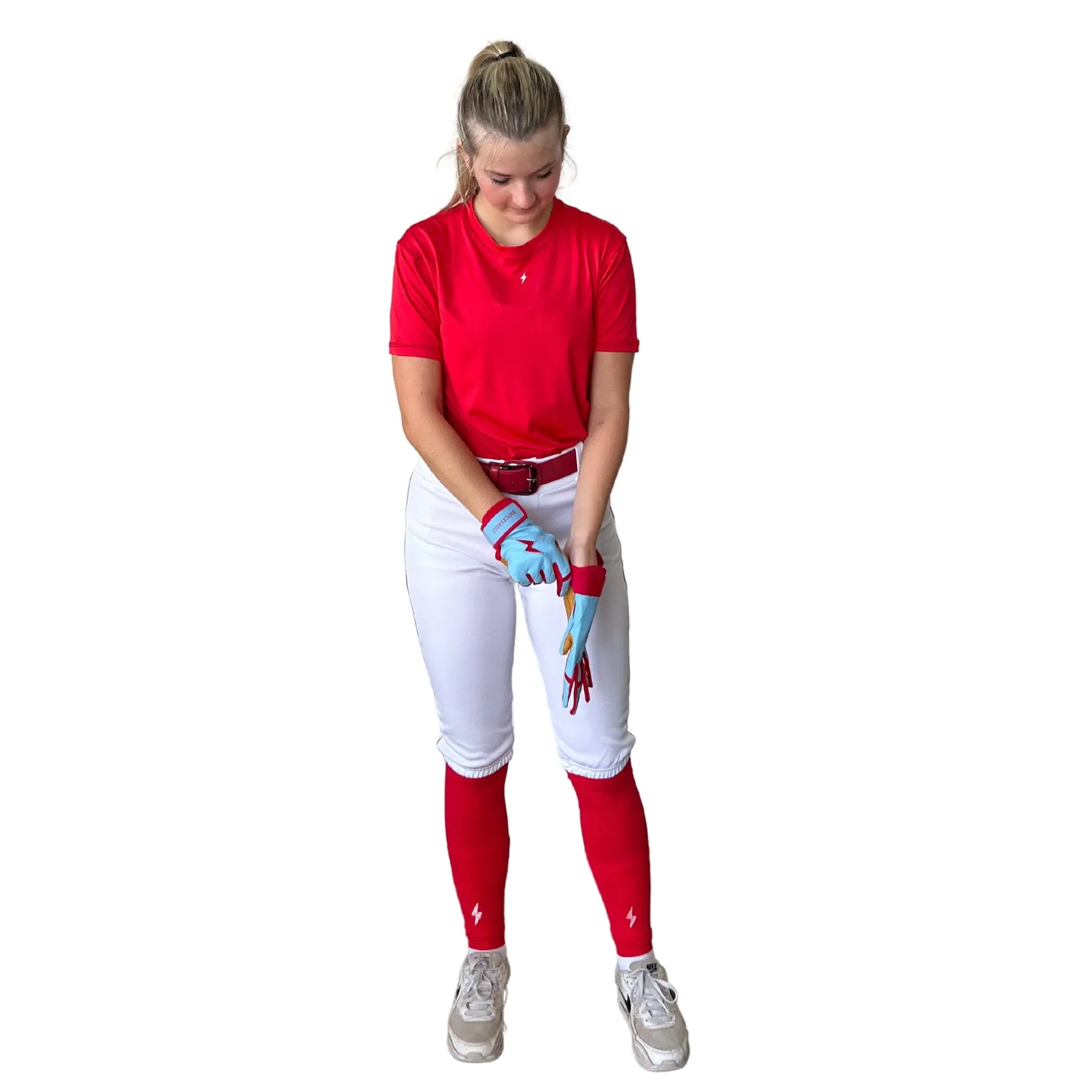 BRUCE BOLT Premium Pro Softball Knicker - WHITE w/ Red