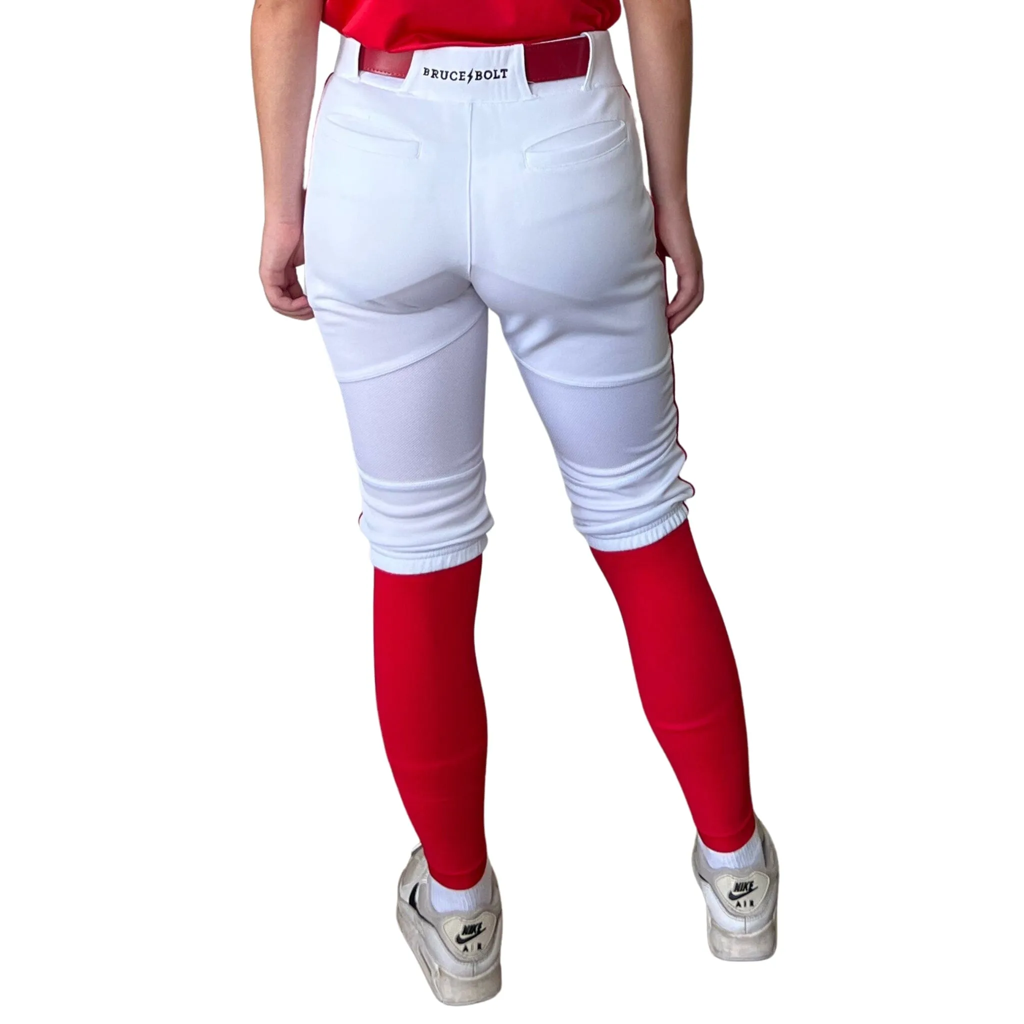 BRUCE BOLT Premium Pro Softball Knicker - WHITE w/ Red