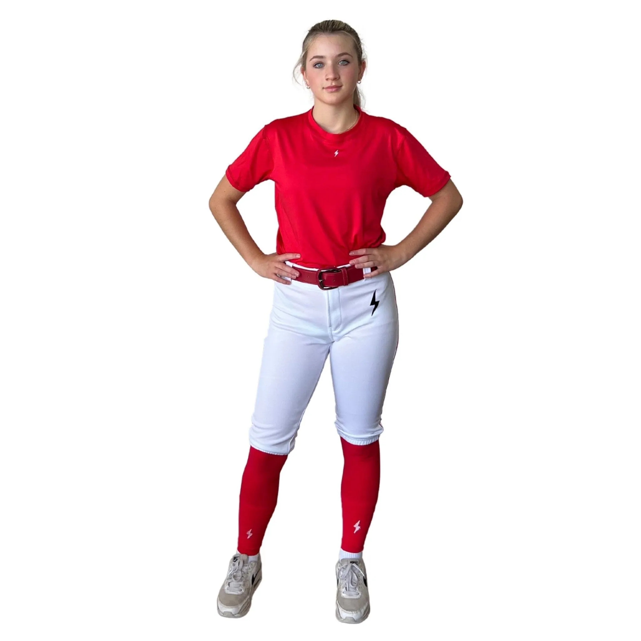 BRUCE BOLT Premium Pro Softball Knicker - WHITE w/ Red