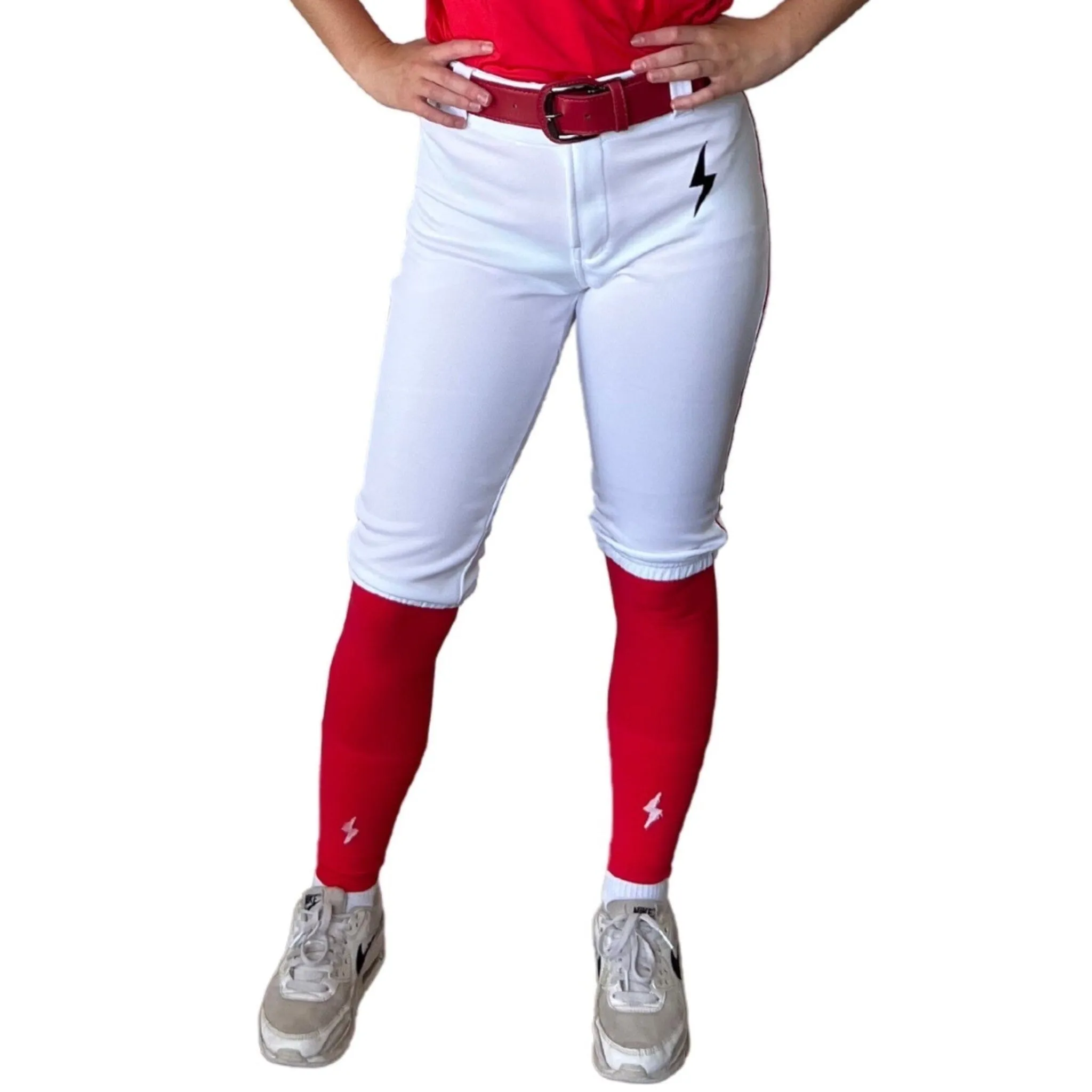 BRUCE BOLT Premium Pro Softball Knicker - WHITE w/ Red