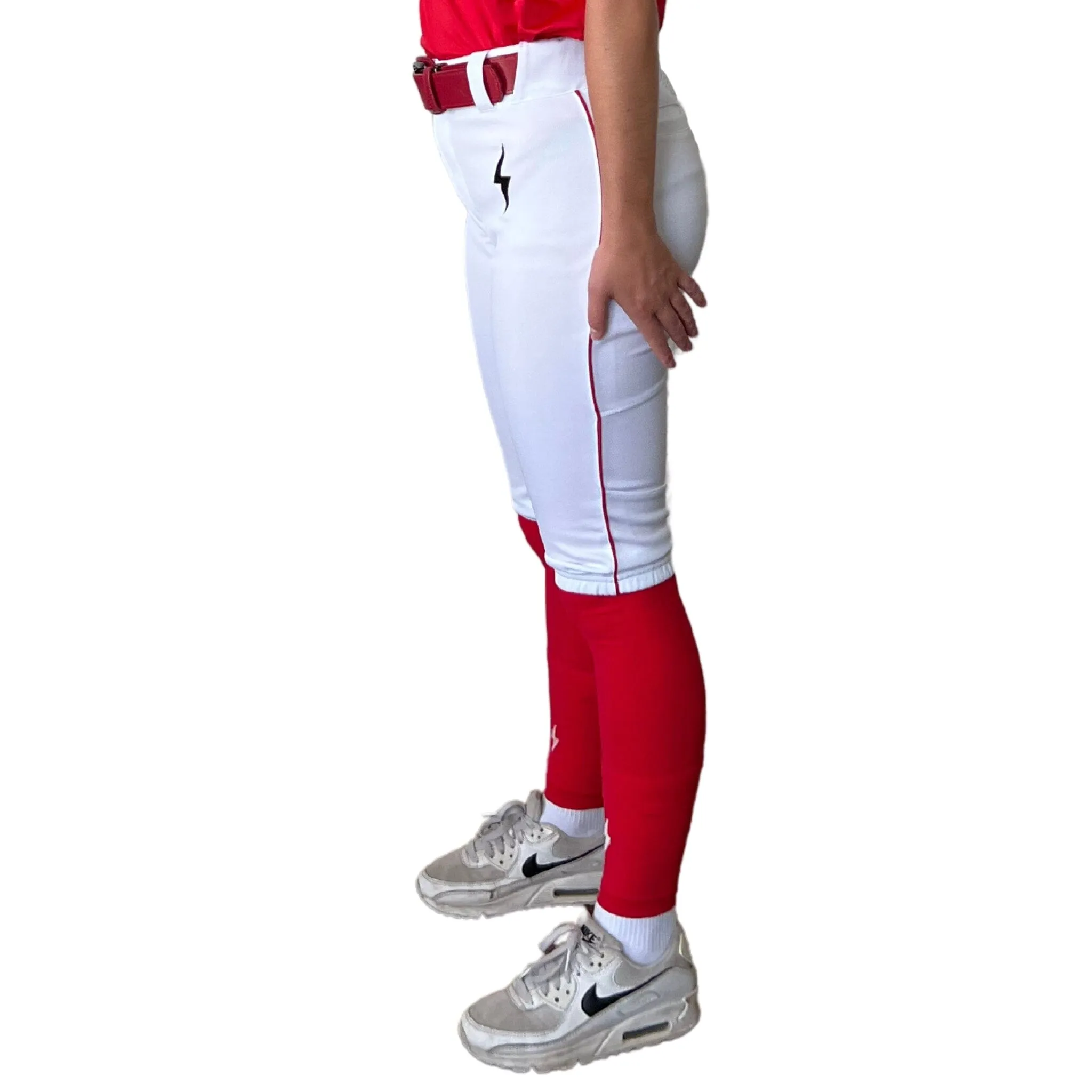 BRUCE BOLT Premium Pro Softball Knicker - WHITE w/ Red