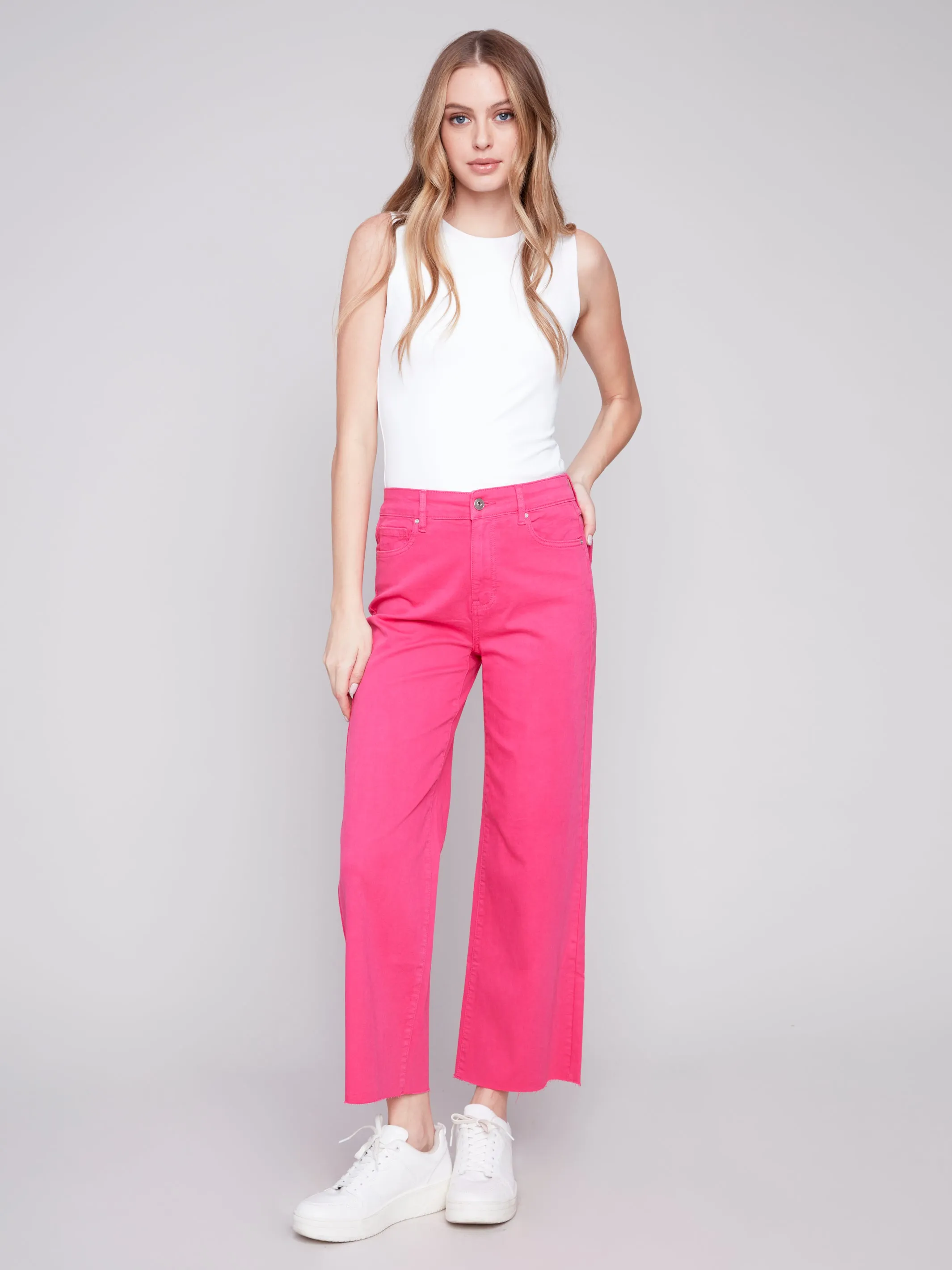 Charlie B Twill Wide Leg Raw Edge Pant