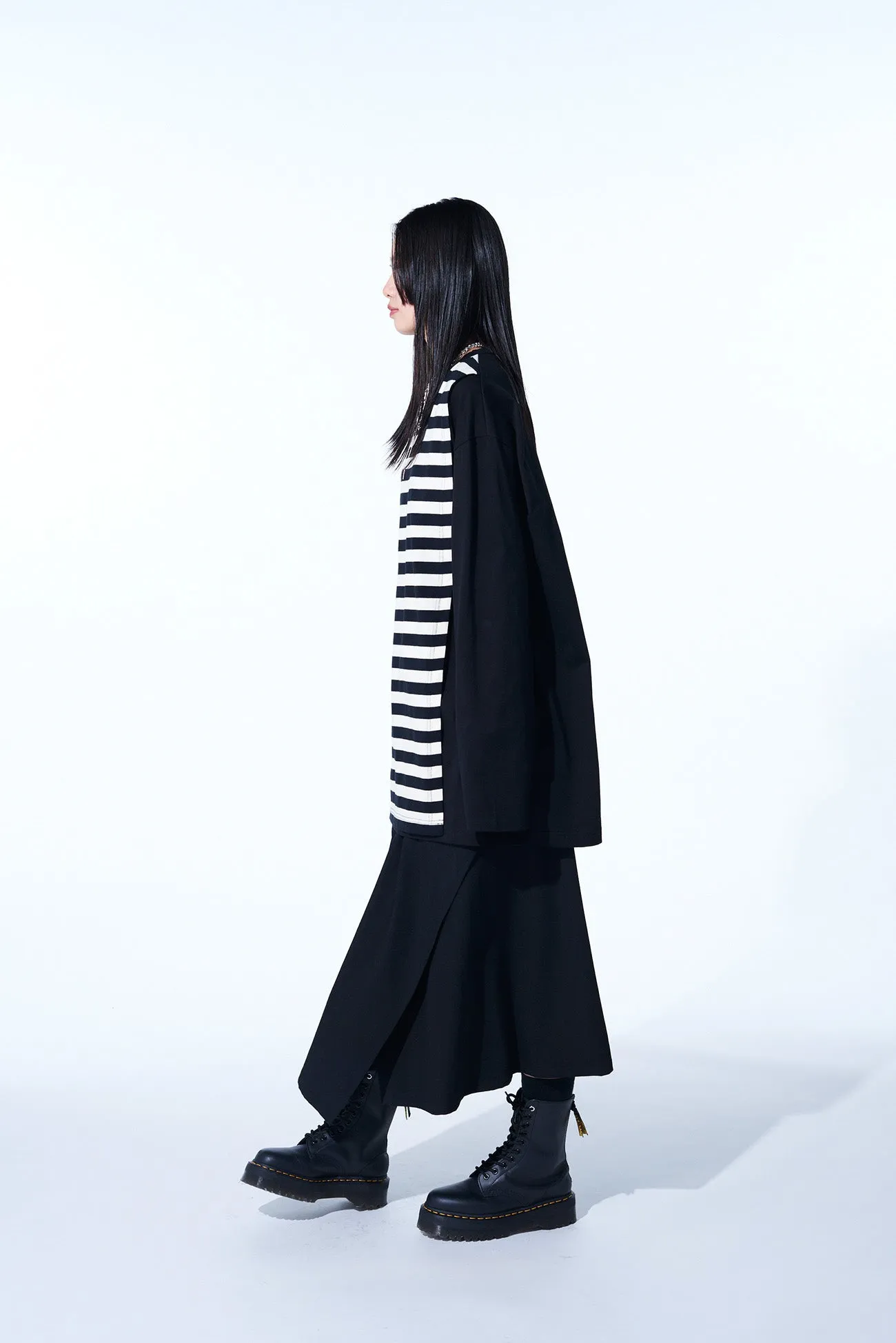 COTTON JERSEY FUSED STRIPE LAYERED LONG-SLEEVED T-SHIRT