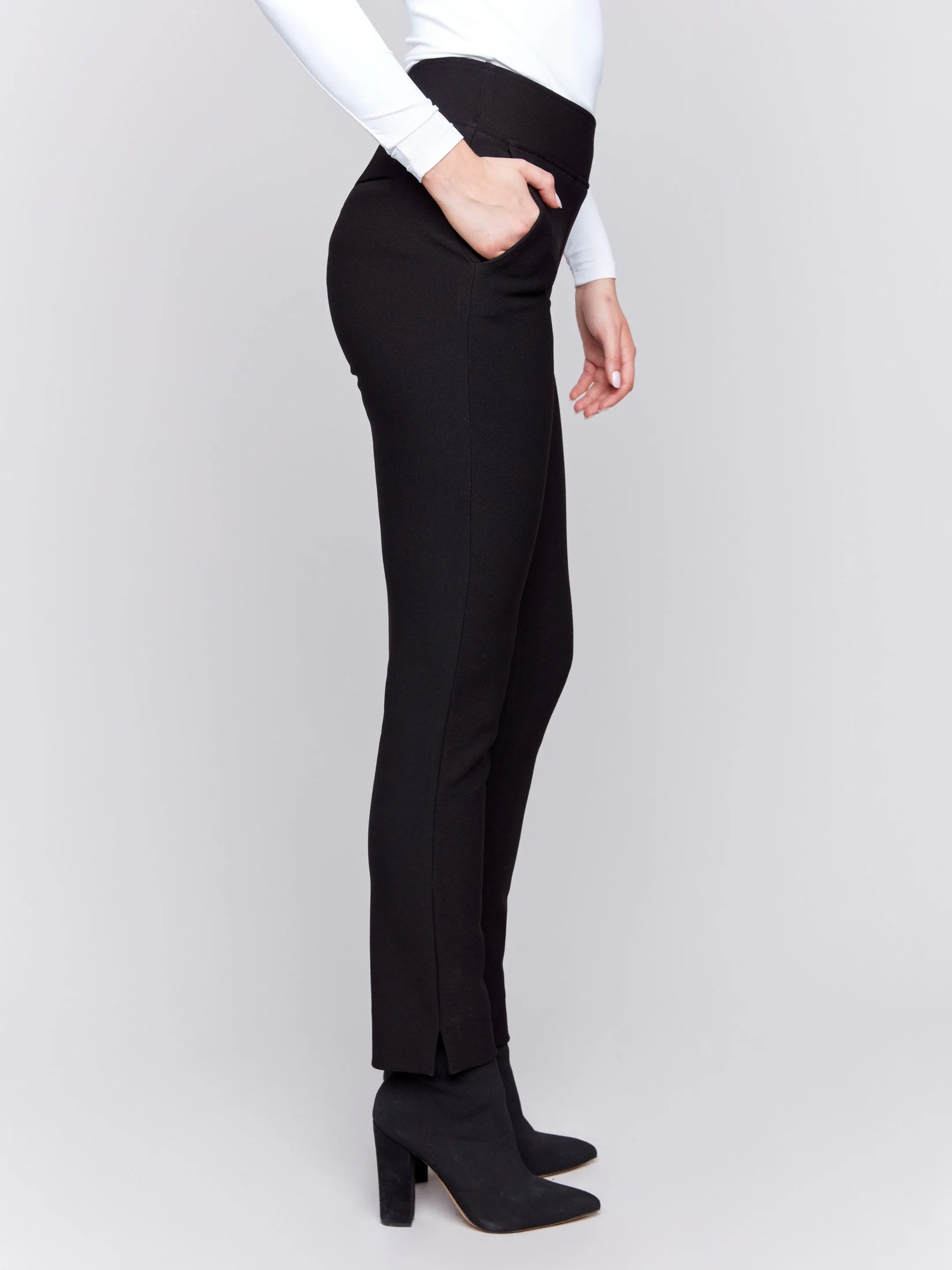 Crepe Slim Fit Dress Pants - Black