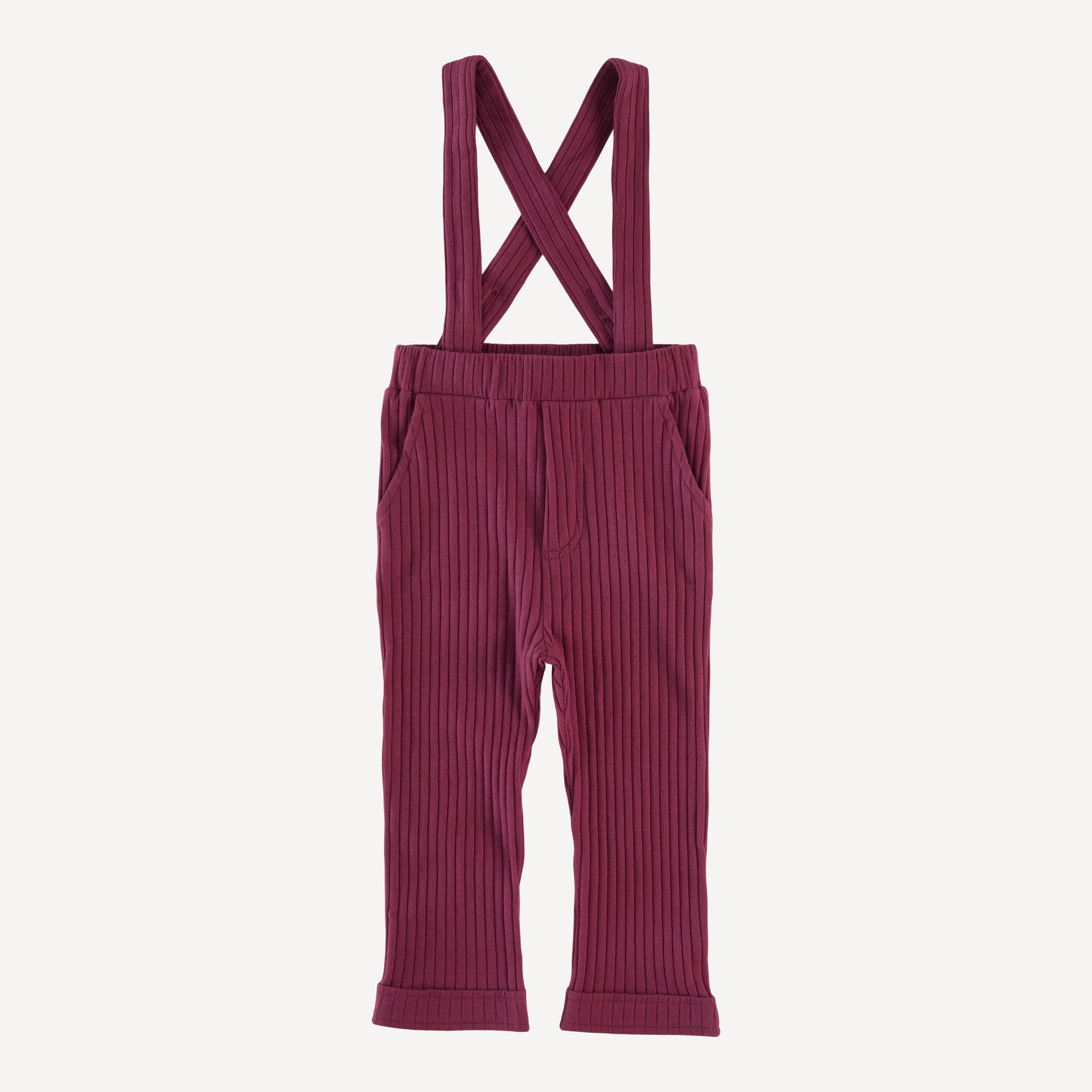 cuffed suspender pant | ruby wine | organic cotton wide rib