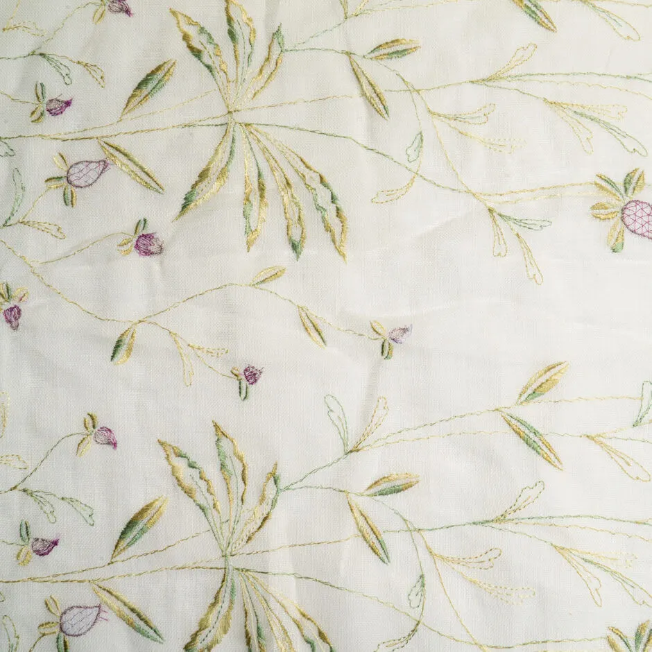 Delicate Floral Embroidered Thin Woven Linen