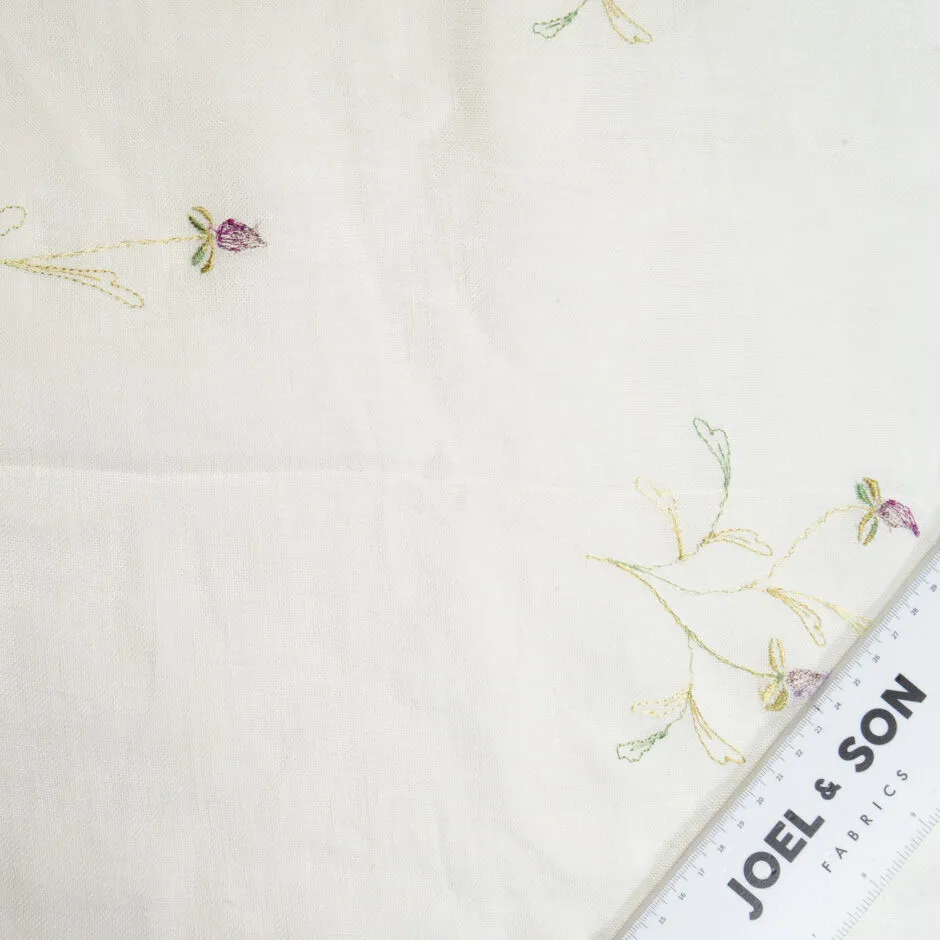 Delicate Floral Embroidered Thin Woven Linen