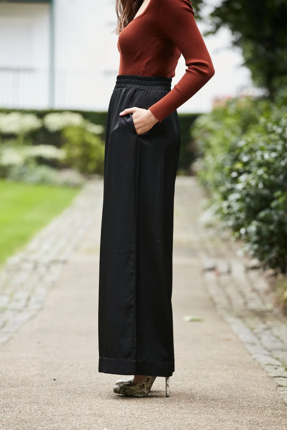 Double Second Black Lux Wide Leg Trousers