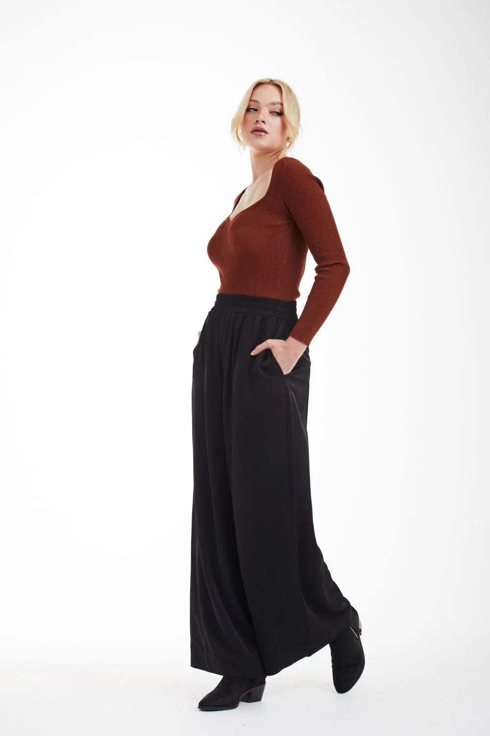 Double Second Black Lux Wide Leg Trousers