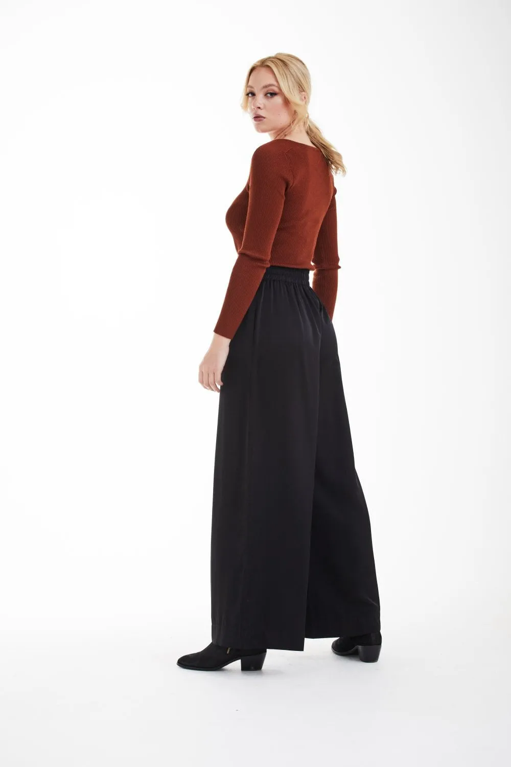 Double Second Black Lux Wide Leg Trousers