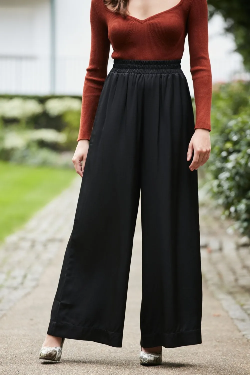 Double Second Black Lux Wide Leg Trousers