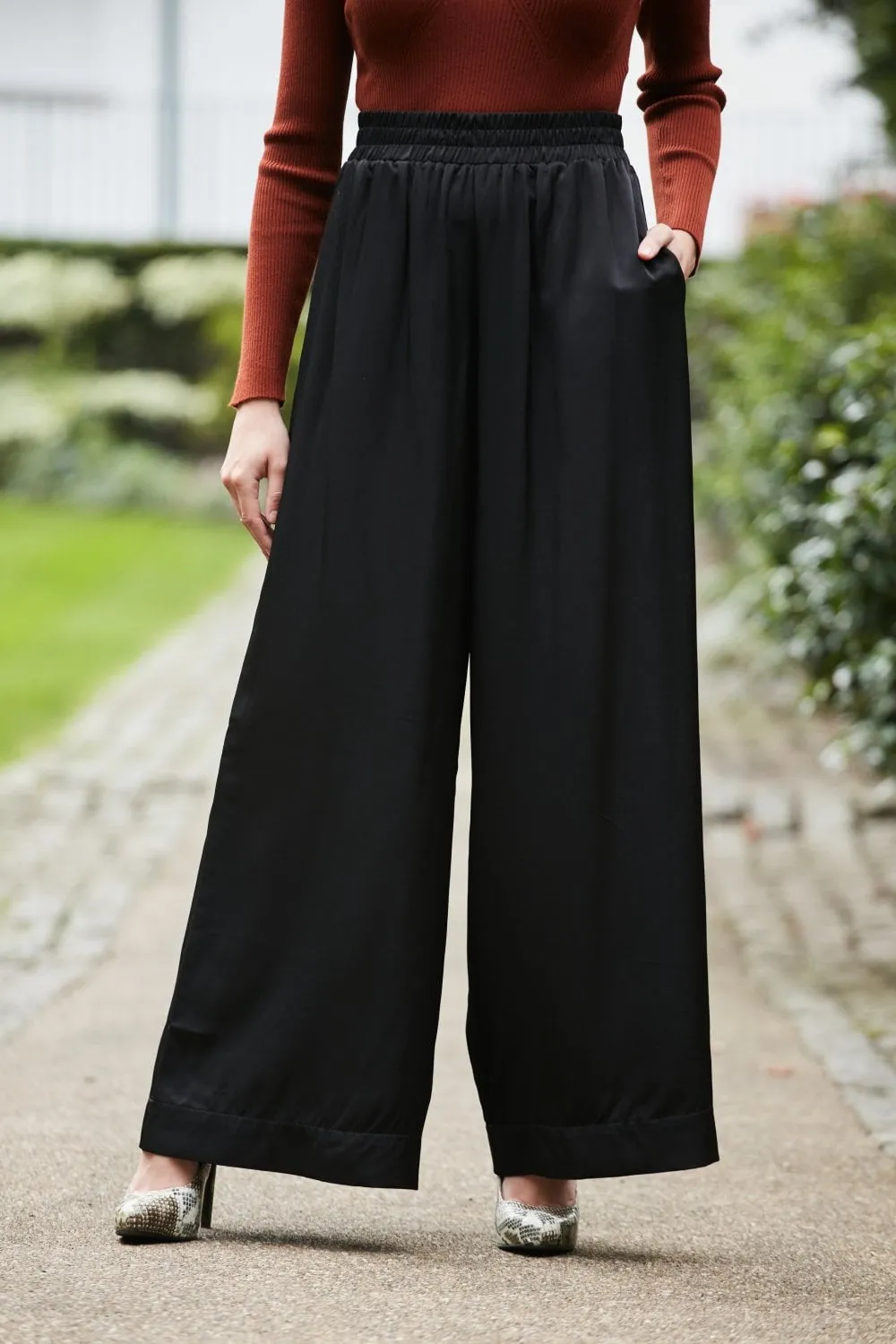 Double Second Black Lux Wide Leg Trousers