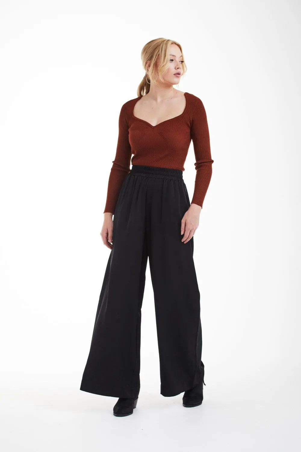 Double Second Black Lux Wide Leg Trousers