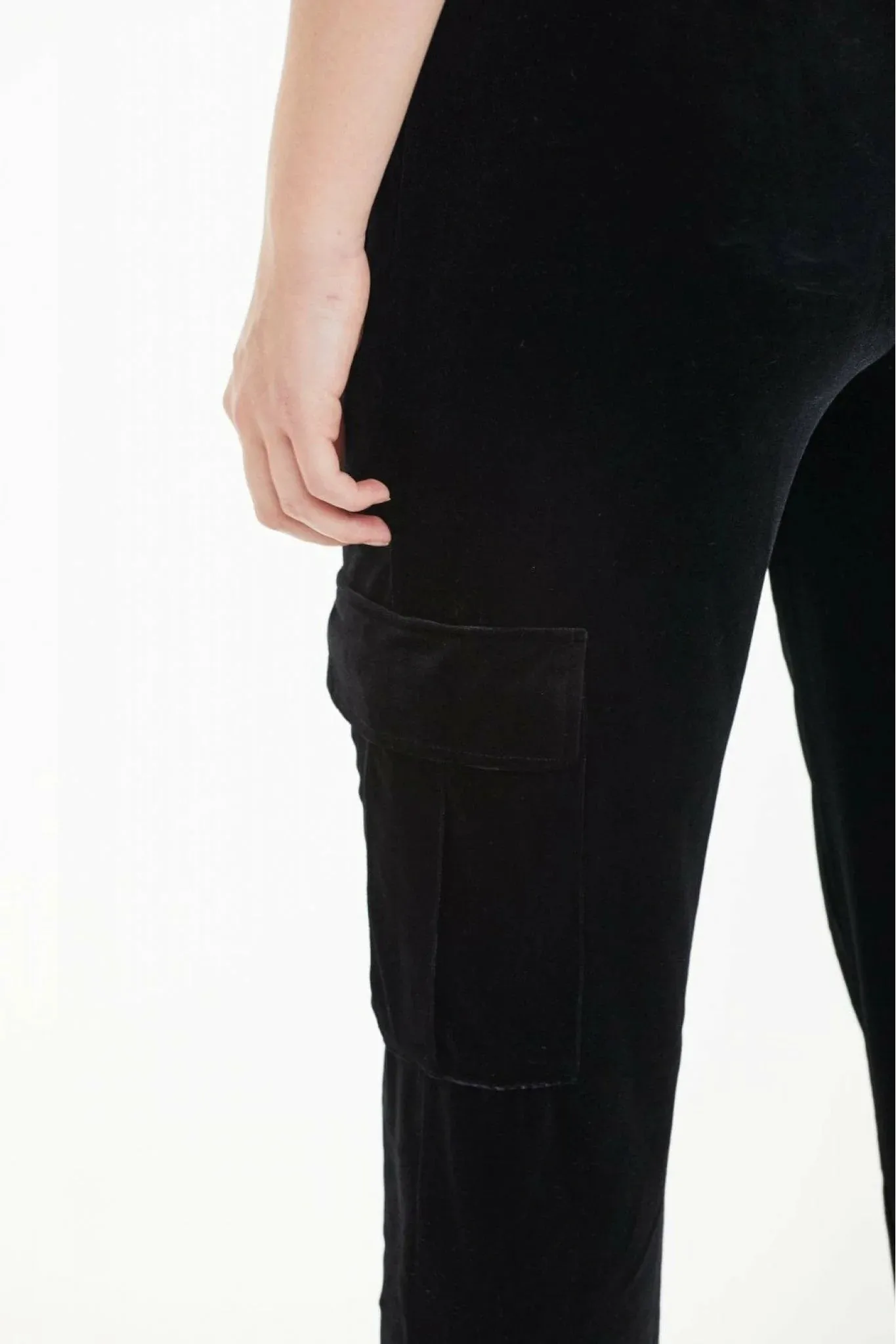 Double Second Black Velvet Cargo Trousers