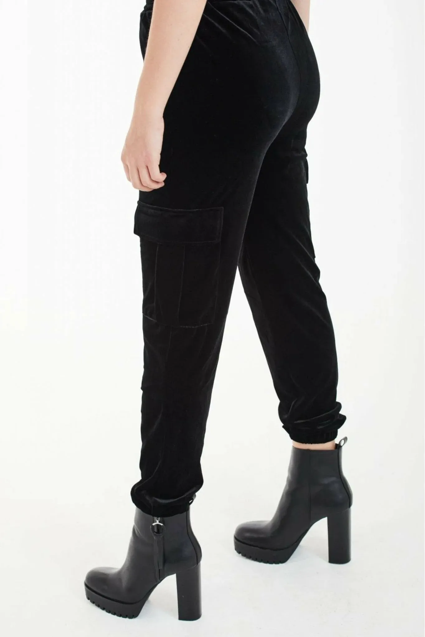 Double Second Black Velvet Cargo Trousers