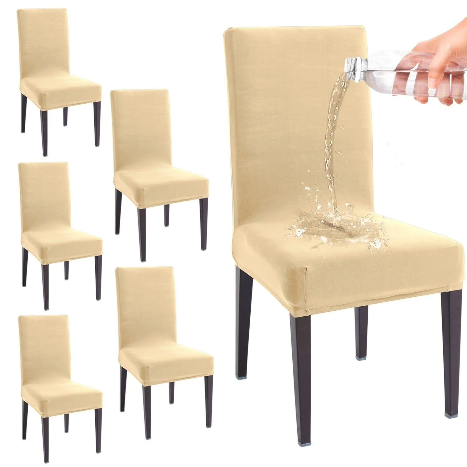 Elastic Stretchable Water Resistant Dining Chair Cover, Beige