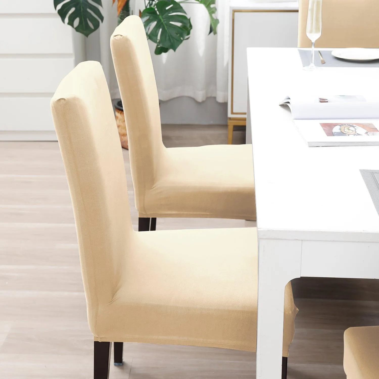 Elastic Stretchable Water Resistant Dining Chair Cover, Beige