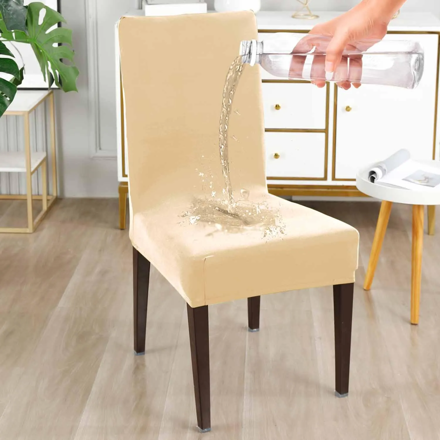 Elastic Stretchable Water Resistant Dining Chair Cover, Beige