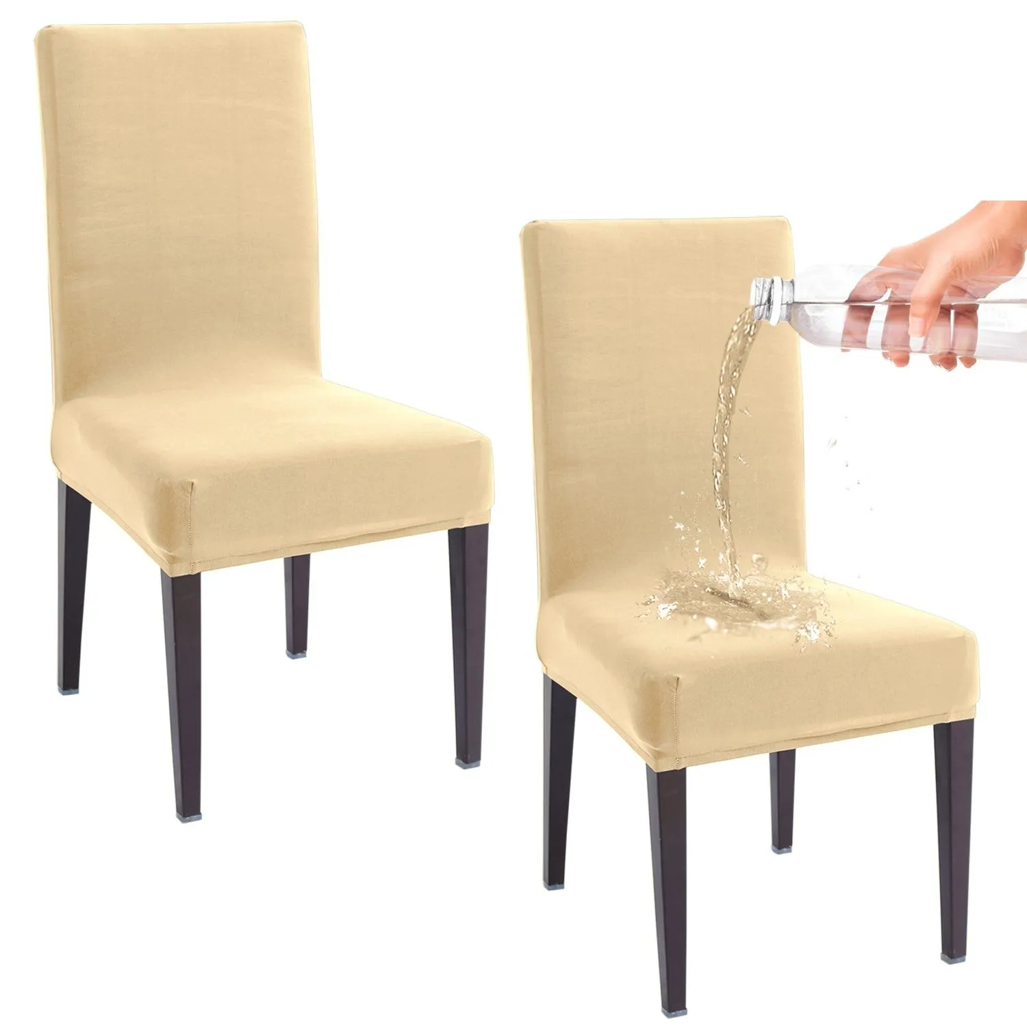 Elastic Stretchable Water Resistant Dining Chair Cover, Beige