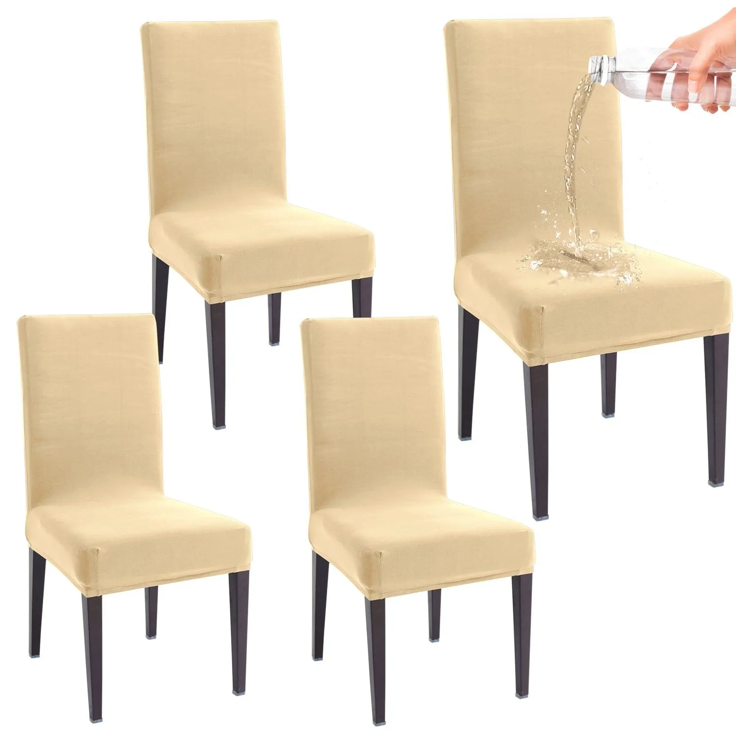 Elastic Stretchable Water Resistant Dining Chair Cover, Beige