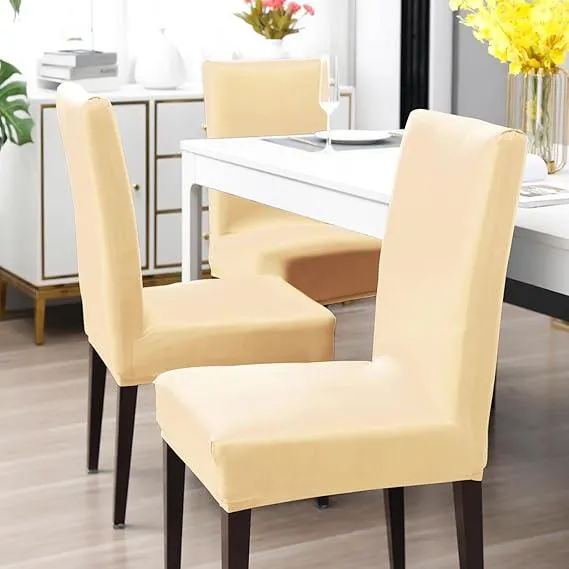 Elastic Stretchable Water Resistant Dining Chair Cover, Beige