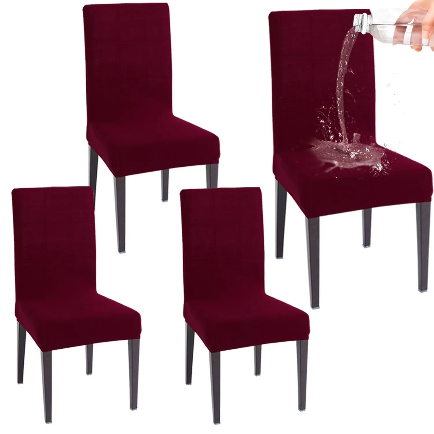 Elastic Stretchable Water Resistant Dining Chair Cover, Burgundy