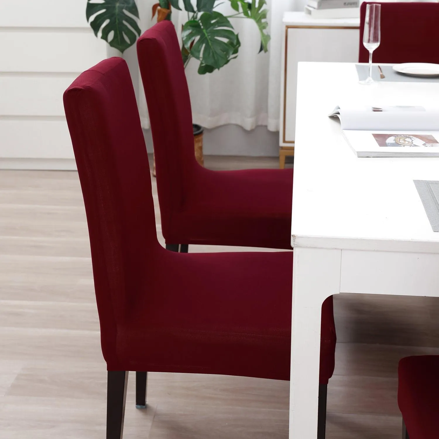 Elastic Stretchable Water Resistant Dining Chair Cover, Burgundy