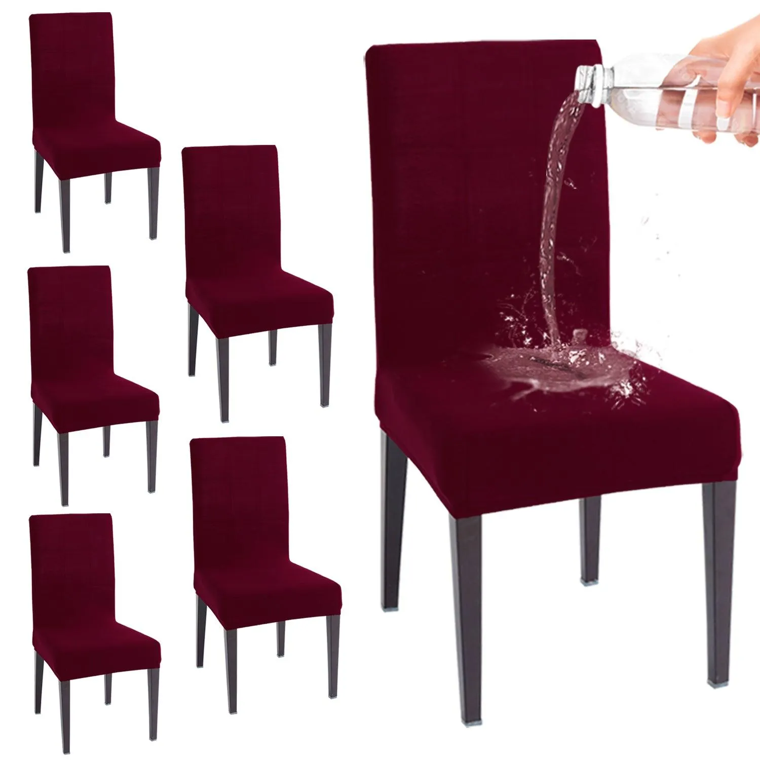 Elastic Stretchable Water Resistant Dining Chair Cover, Burgundy