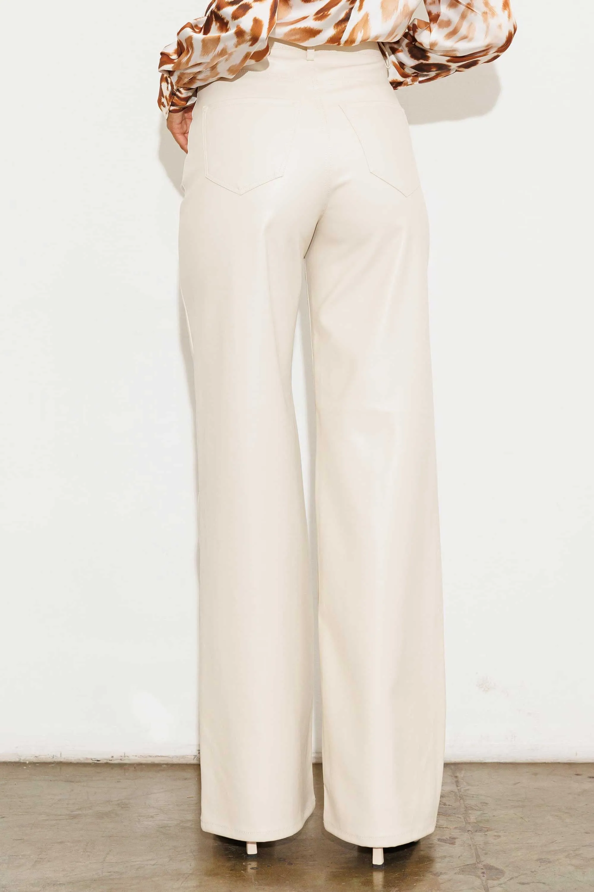 ENCHANT VEGAN LEATHER PANTS - CREAM