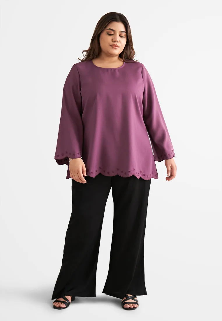 Erica Scallop Embroidery Edge  Blouse - Purple