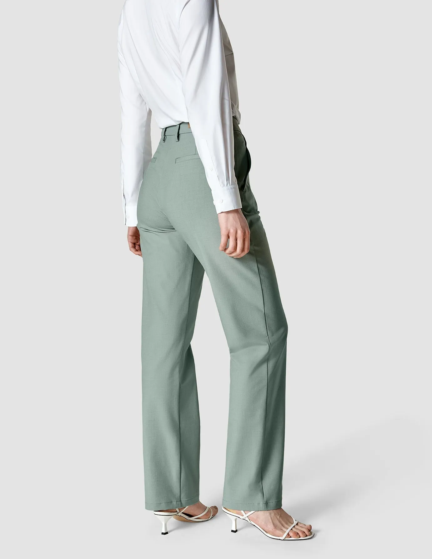 Essential Pants Straight Calm Green Melange