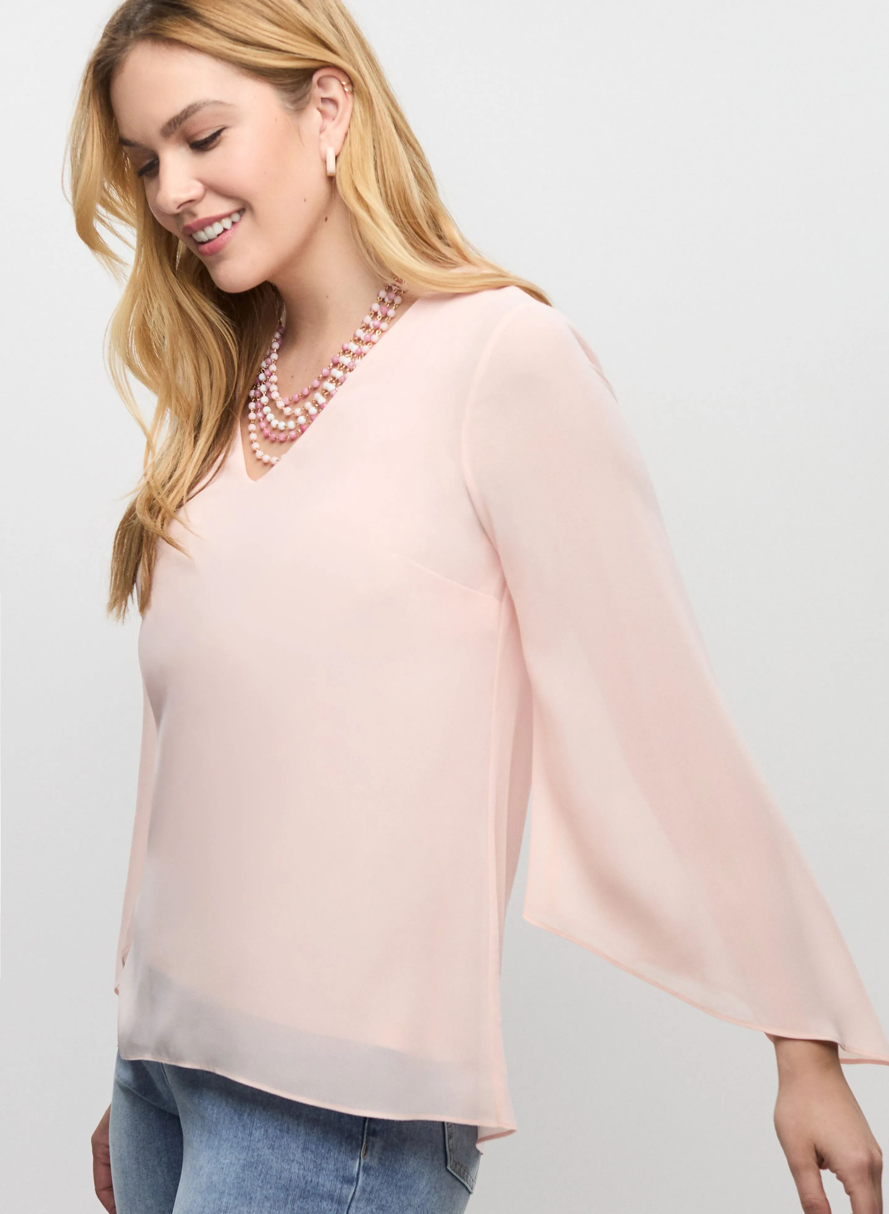 Flared Sleeve Chiffon Blouse