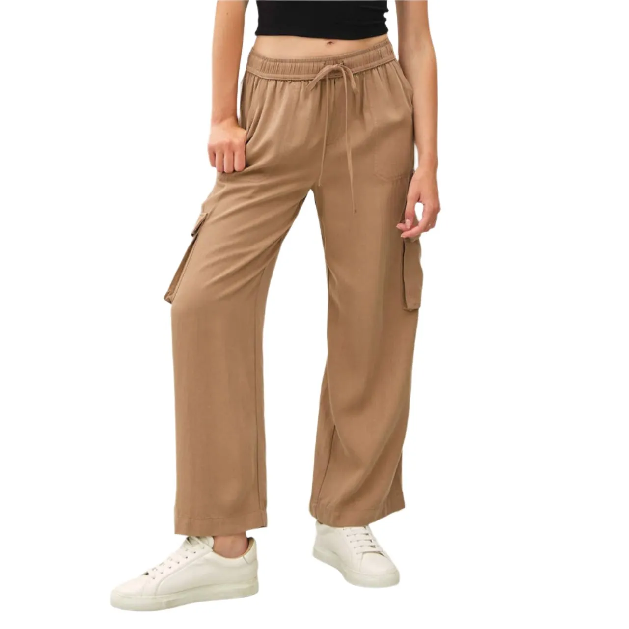 Hazelnut High Rise Drawstring Cargo Pants