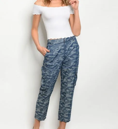 High waist denim chambray denim jogger pants