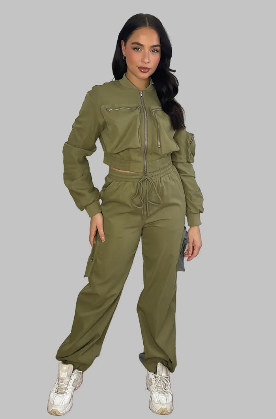 Lightweight Cargo Trousers And Bomber Jacket Set