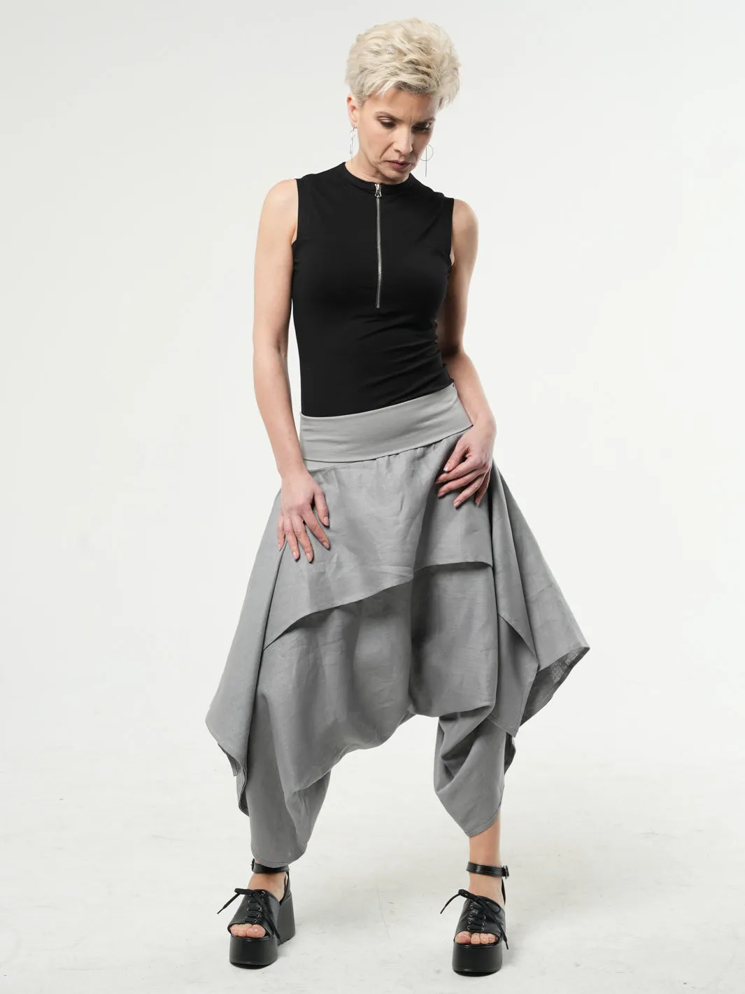 Linen Skirt Pants In Gray