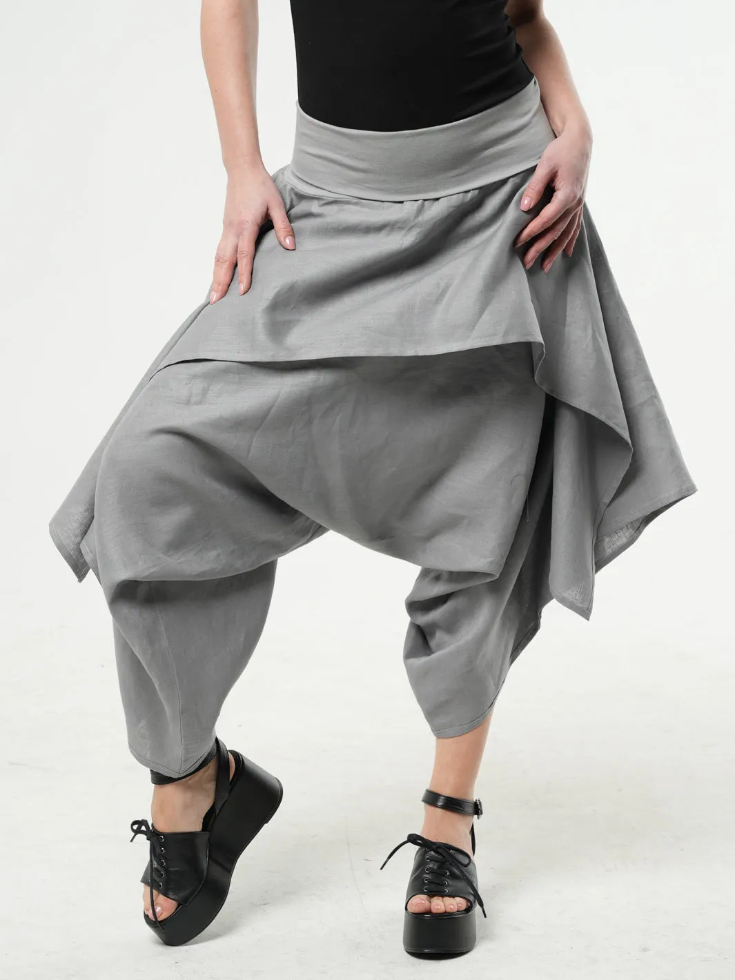 Linen Skirt Pants In Gray