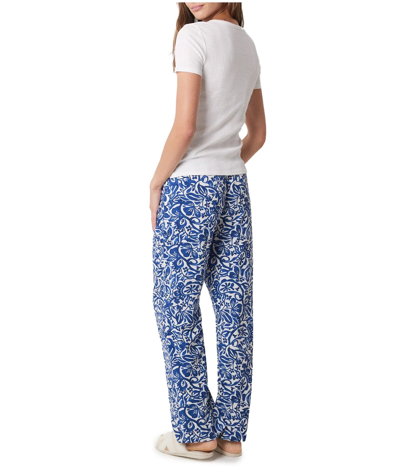 Long Floral Viscose Lounge Trousers Blue