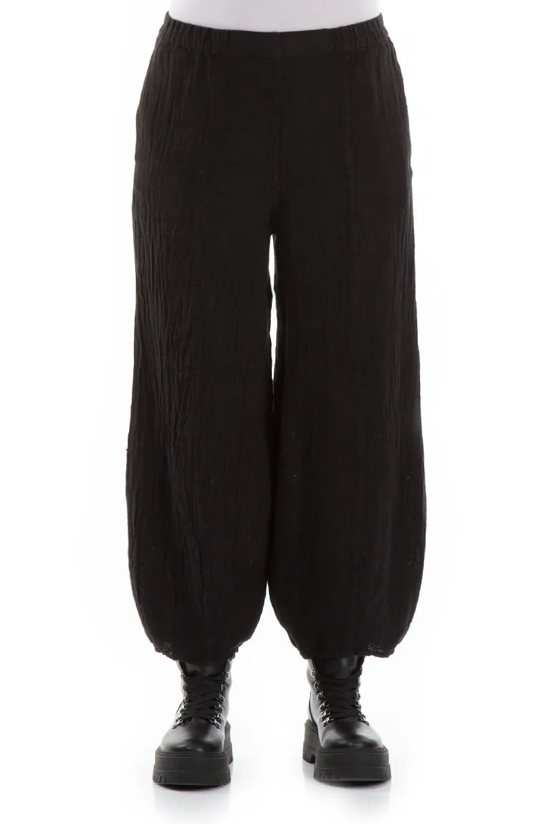 Loose Taper Black Mélange Linen Trousers