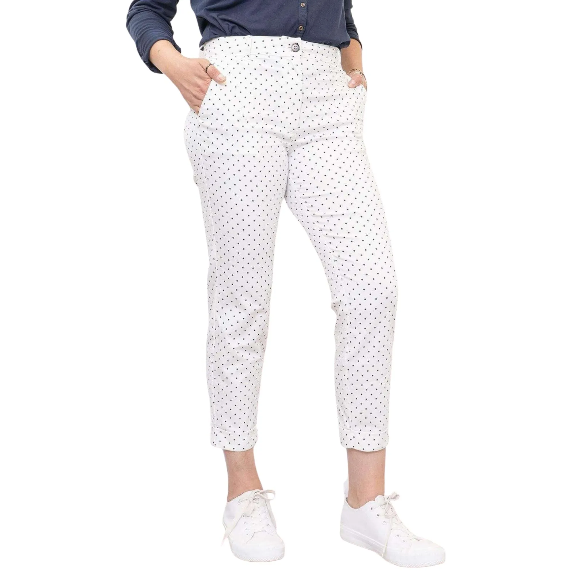 M&S White Crop Polka Dot Slim Leg Stretch Trousers