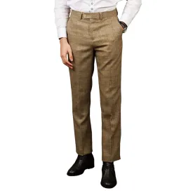 Men's Trousers Brown Checked Formal Pants