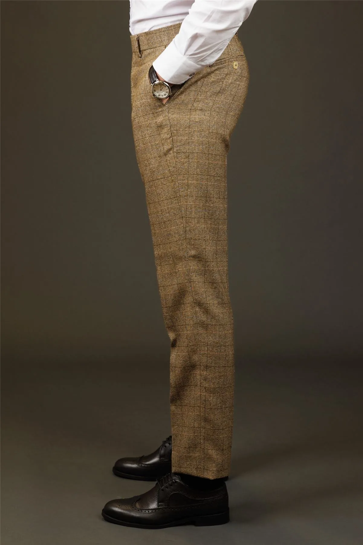 Men's Trousers Brown Checked Formal Pants